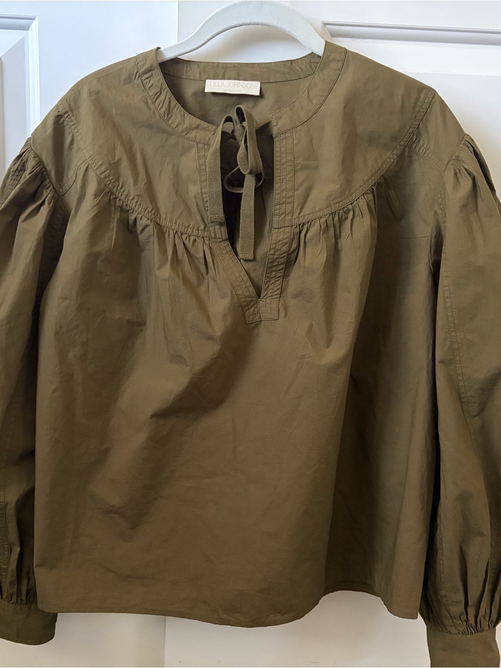 Ulla Johnson Olive Peasant Tie-Front Blouse